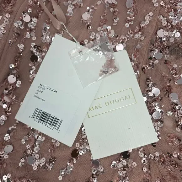 Mac Duggal 93790 Pink Rosewood Beaded Sequin Gown Puff Sleeve Formal Dress 16 - Picture 7 of 14